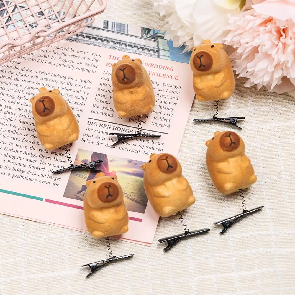 6pcs Cute Cartoon Capybara Spring Hair Clip 3D Plush Funny Capybara Hair Accessories DIY Kawaii Hairpin New Year Gift