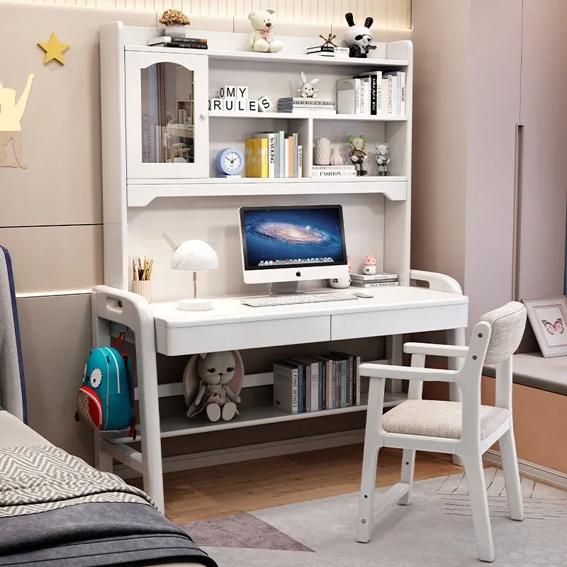 #Solid wood desk bookshelf with bookcase integrated table household primary and secondary school students study table bedroom st