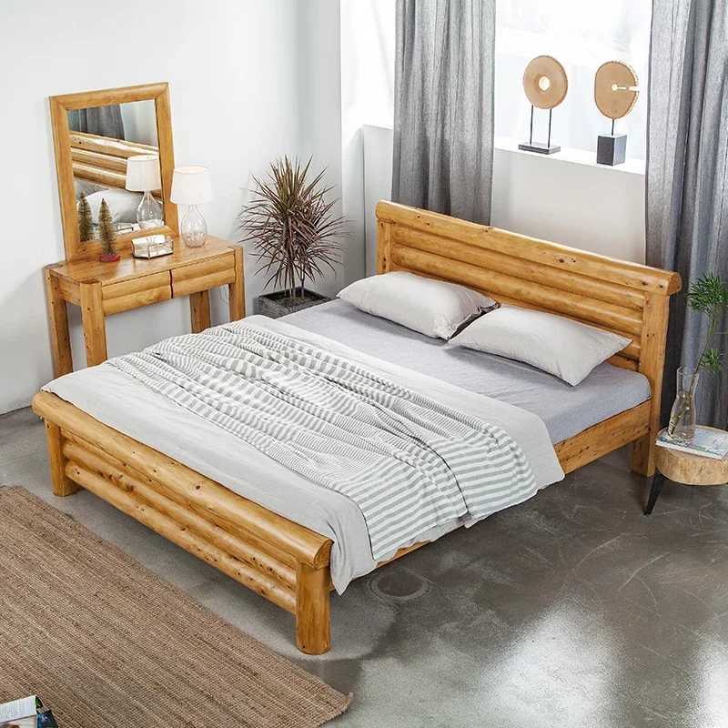 

Solid Wood Master Bedroom Double Bed 1.5 M Log Bed 1.8 M Hard-Based Bed Chinese Bed & Breakfast Furniture