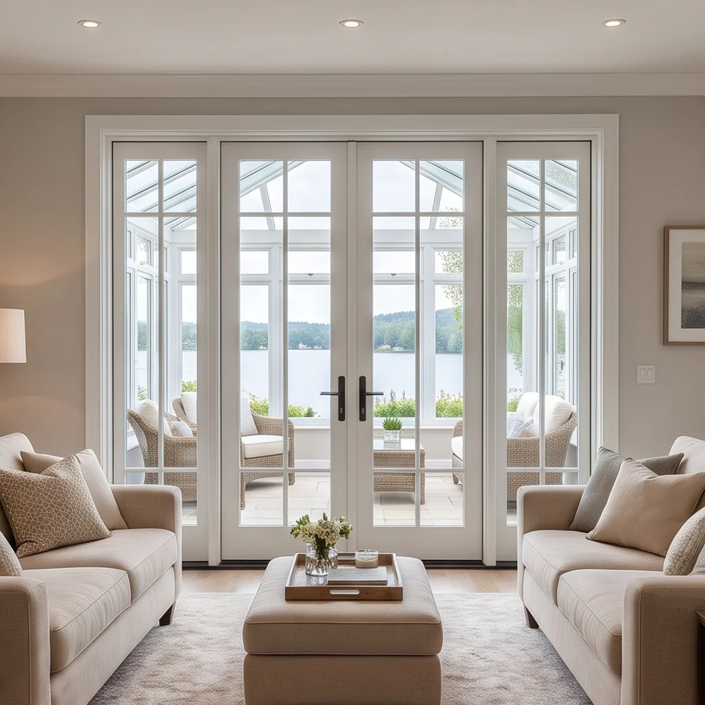 Fashion Powder Coating Aluminum Alloy Glass French Door Noise Reduction French Double Doors Living Room French Hinged Doors