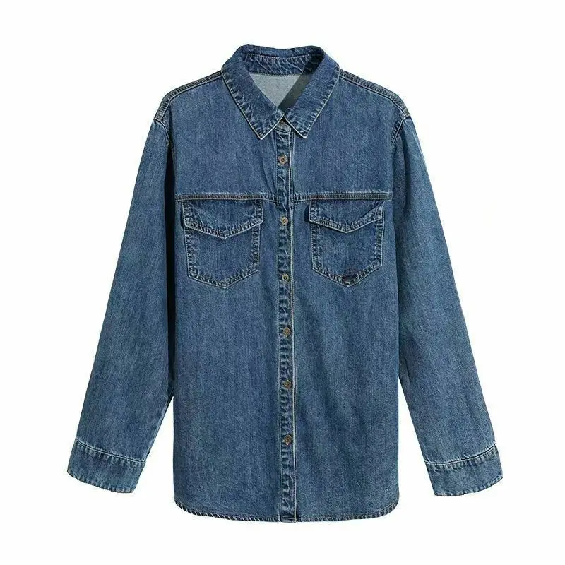 Denim Shirt Women Spring Autumn Single Breasted Tops Retro Long Sleeve Casual Fashion Shirt New