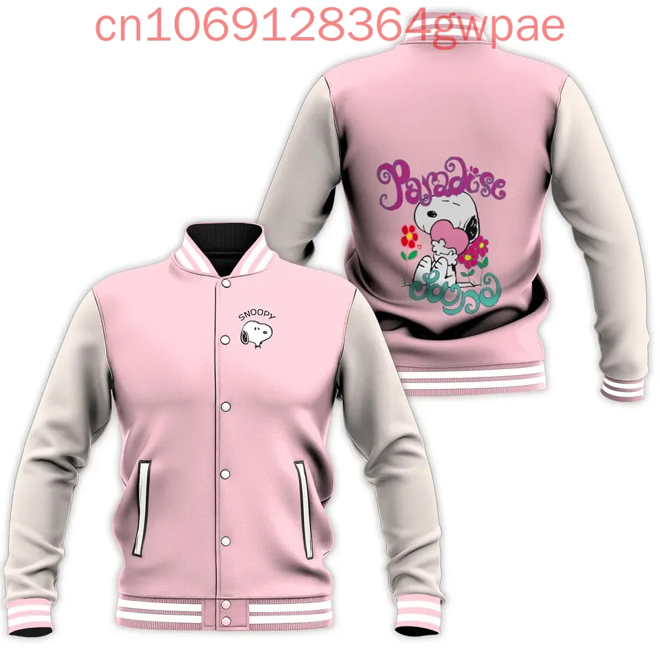 Disney Snoopy Baseball Jacket Men's Women's Hip Hop Harajuku Jackets Streetwea Boys Girls Loose College Coats