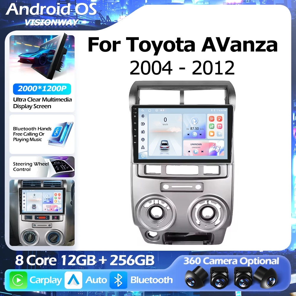 

Android 16 QLED 2000*1200P For Toyota AVanza 2004-2012 GPS Navigation Multimedia Player Auto Wireless CarPlay WIFI 4G