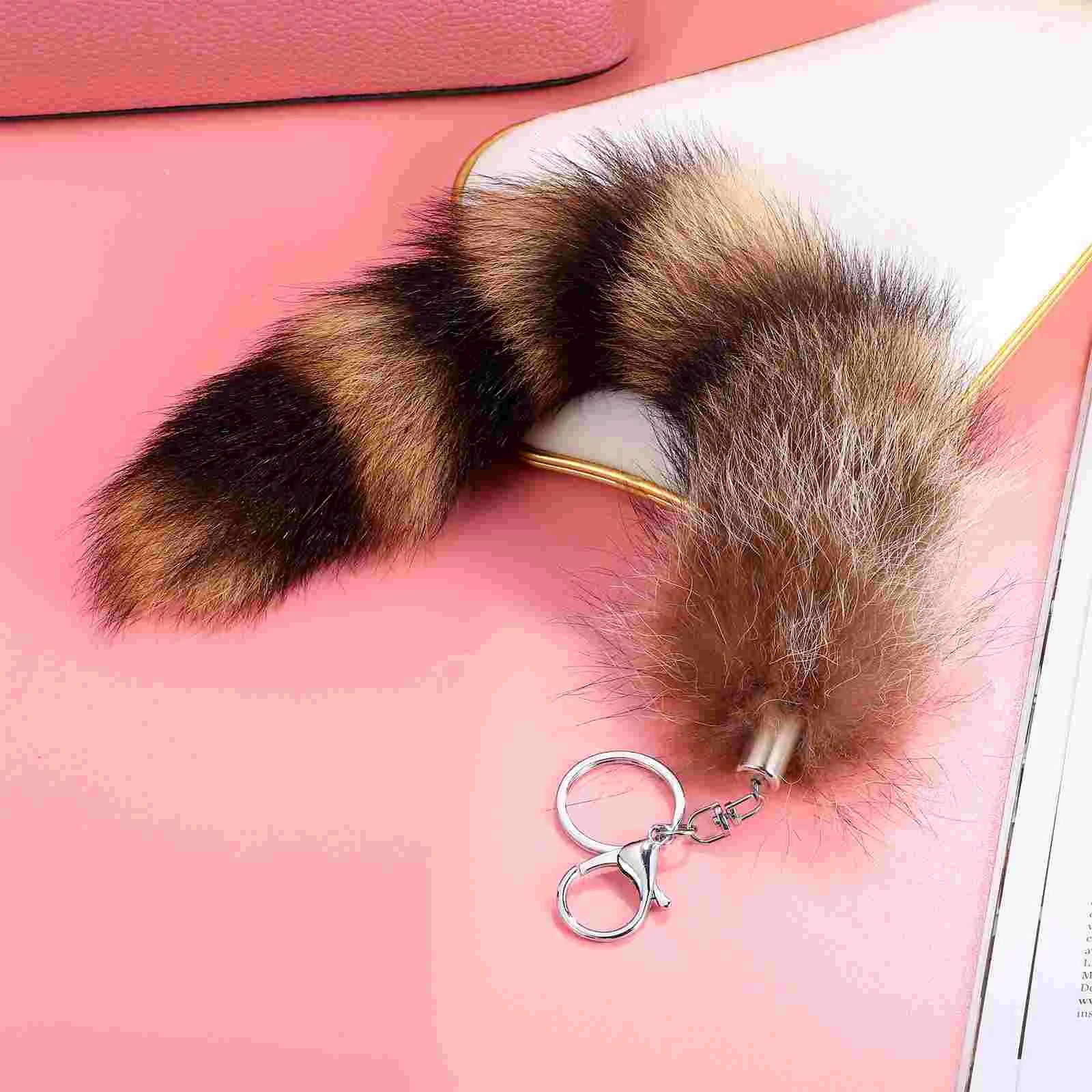 American Raccoon Pendant Keychain Aesthetic Big Tail for Backpacks Hair Purse Charm