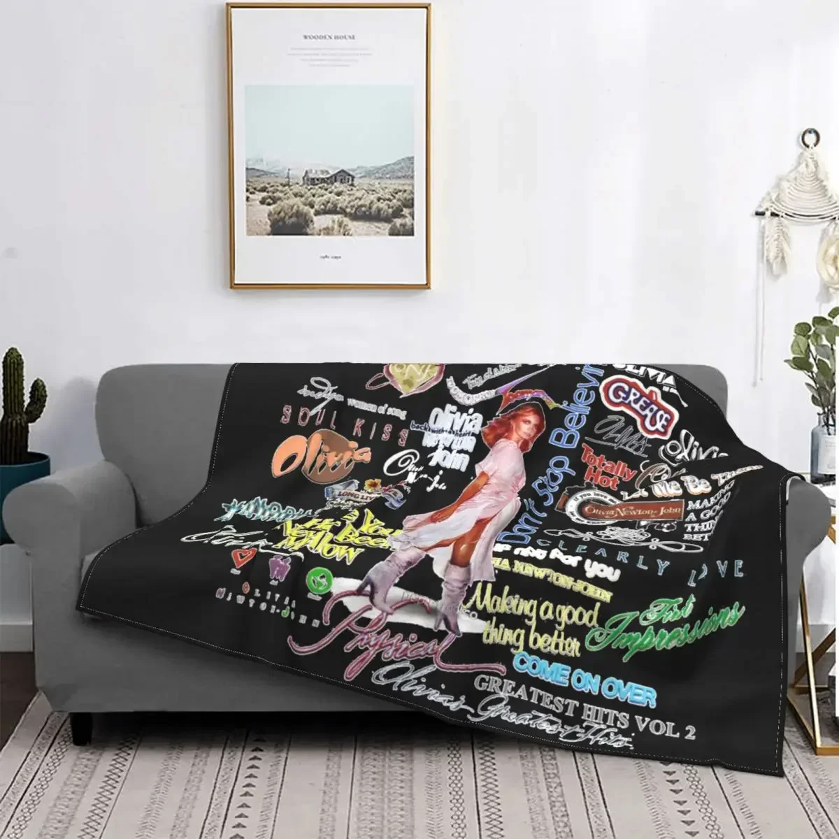 

Olivia Newton John Logo Collage Blanket Flannel Funny Warm Throw Blanket for Bedding Lounge Autumn/Winter