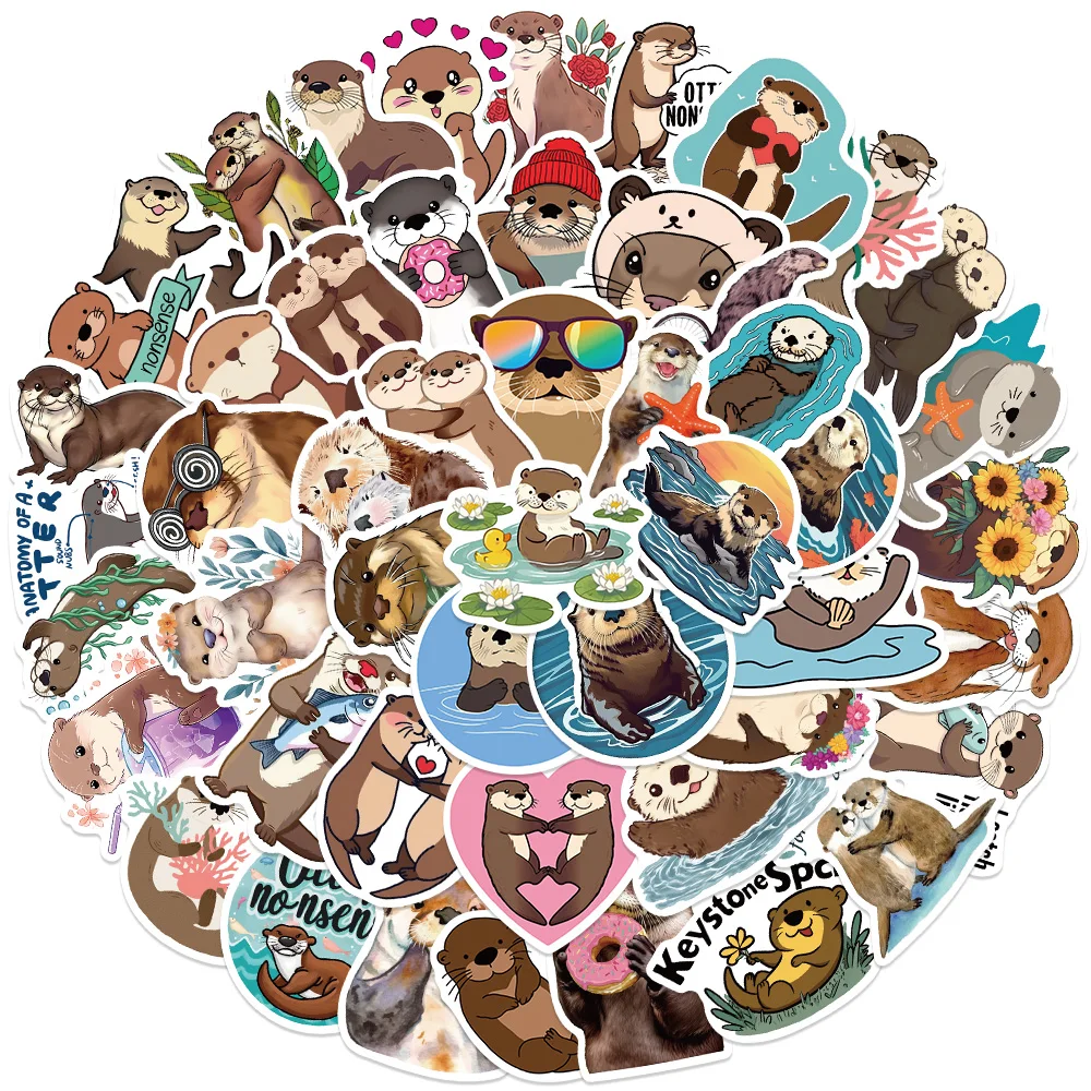 50pcs Cute Cartoon Animal Otter Stickers For Laptop Water Bottle Luggage Notebook Phone Waterproof Graffiti Vinyl Decals