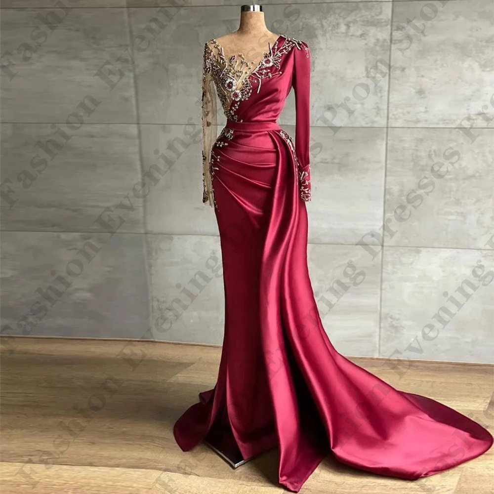 

Sexy V Neck Evening Dresses For Women Exquisite Exquisite Applique Beading Female Long Sleeved Slimming Mopping Party Prom Gowns