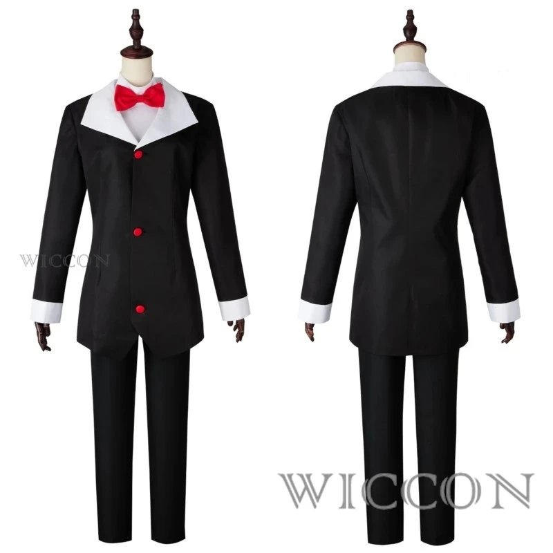 Husk Cosplay Kostüm Uniform Cosplay Hotel Husk Cosplay Kostüm Männlich Schwarze Jacke Hose Halloween Party Outfits Fliege