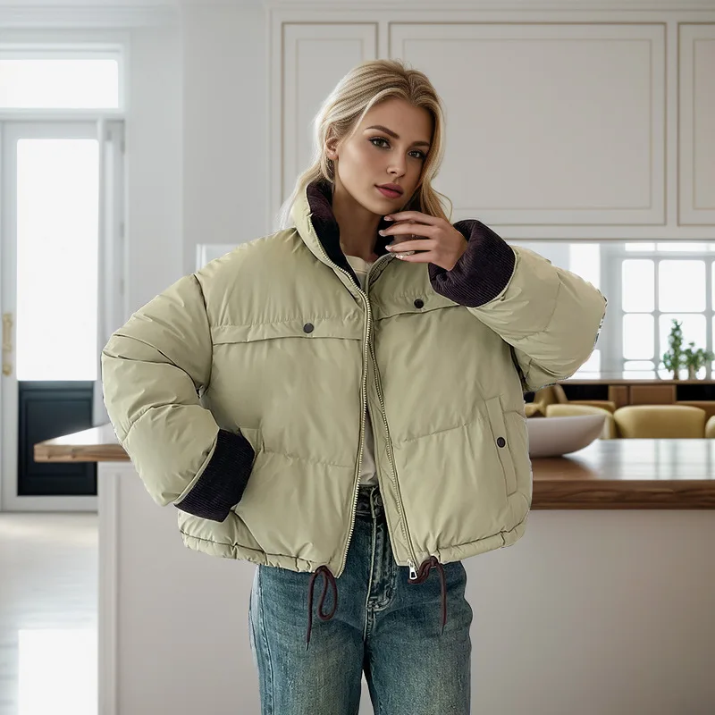 

2024 Korean Winter Jacket Casual Loose Down Cotton Coat Female Parkas Pockets Hooded Thick Warm Soft Puffer Snow Wear Jackets
