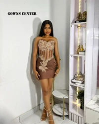 Chocolate Brown Mermaid Prom Dresses Rhinestones Sweetheart 2024 Birthday Luxury Dress For Blackgirl African Mini Cocktail Gowns