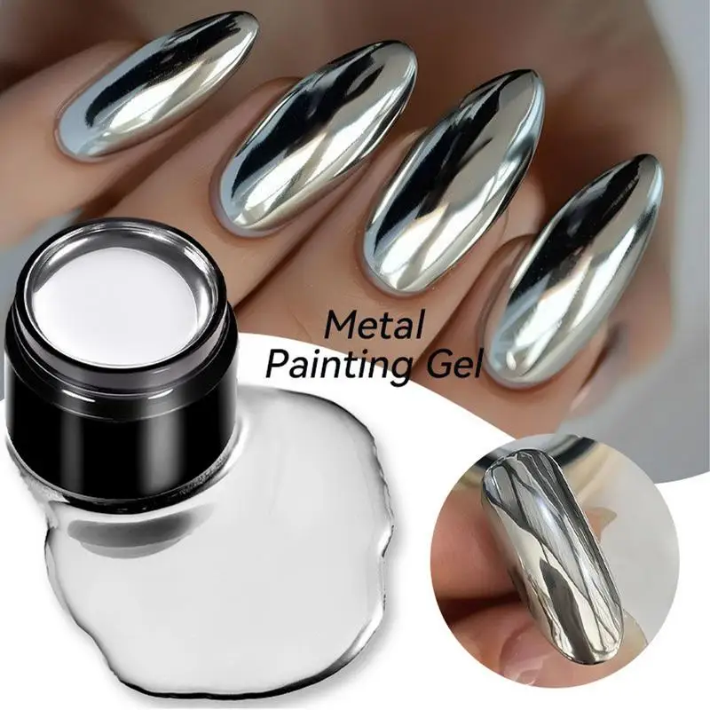 Metall-Nagellack, 7 ml, silberner Metall-Nagellack, hochglänzende, reflektierende Farbe, 3D-Nagelgel mit Metalleffekt für Maniküre-Zubehör