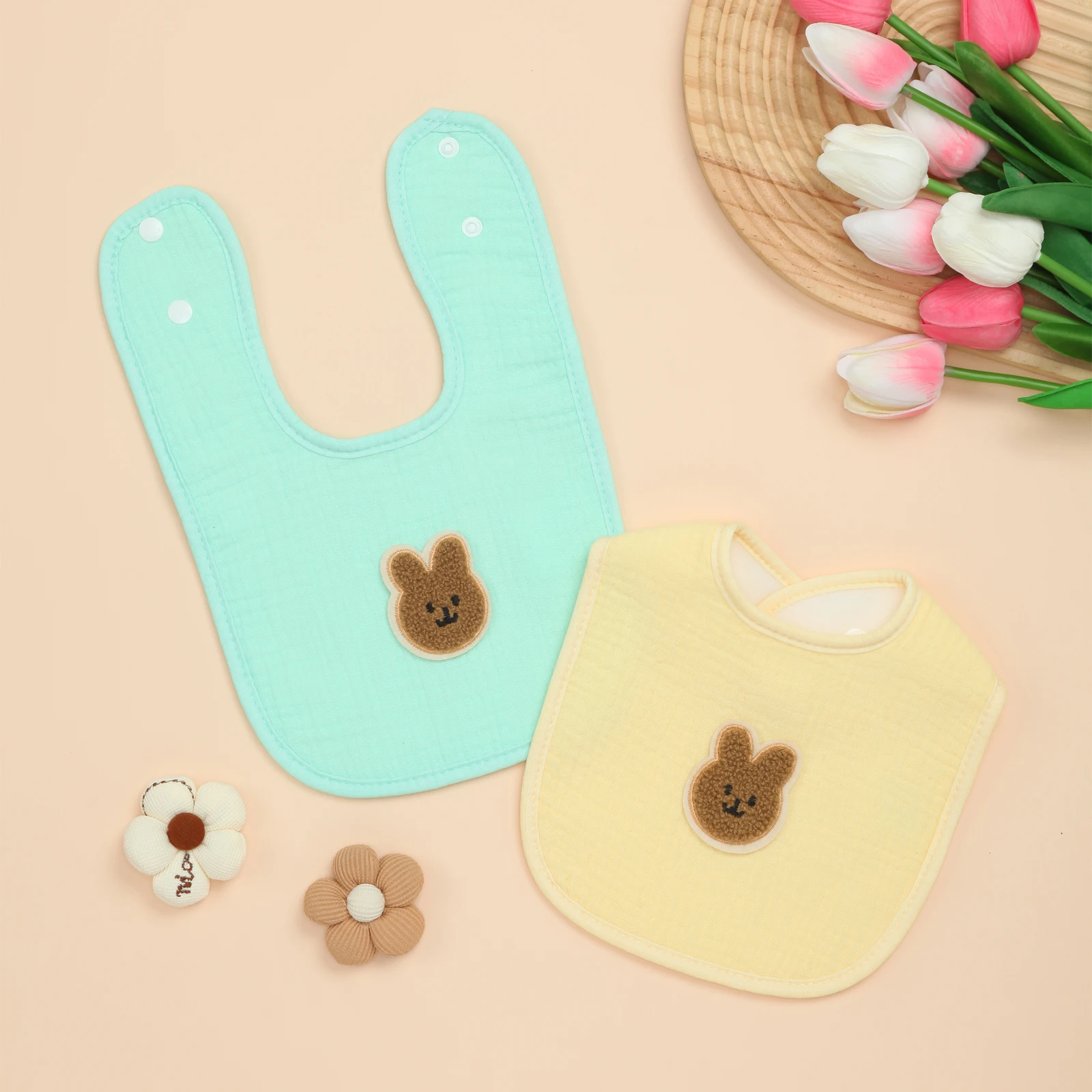 

Комплект из 2 милых детских нагрудников унисекс для мальчиков и девочек, хлопковые детские нагрудники, слюнявчики и нагрудники для прорезывания зубов для младенцев, сплошной цвет