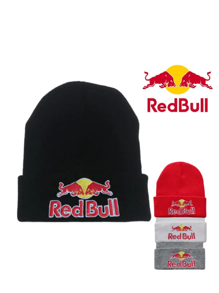 AliExpress Embroidered Red Bull Knitted hat Beanie Winter Hat Unisex Warm Cap for Men And Women Red Bull Unclimbed Urine Hat
