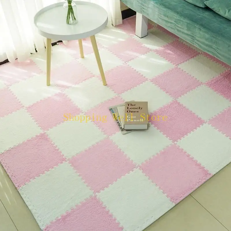 KX4B DIY -плюшевый мохнатый ковер Baby Children Buzzles Playmat Plain Curg