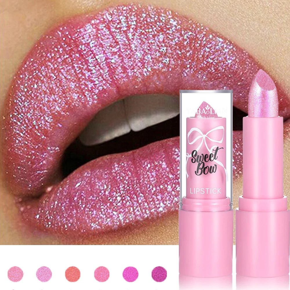أحمر شفاه مخملي لؤلؤي وردي متألق أحمر شفاه معدني لامع مقاوم للماء مرطب بيرليسسينت مثير بلسم الشفاه ماكياج #1