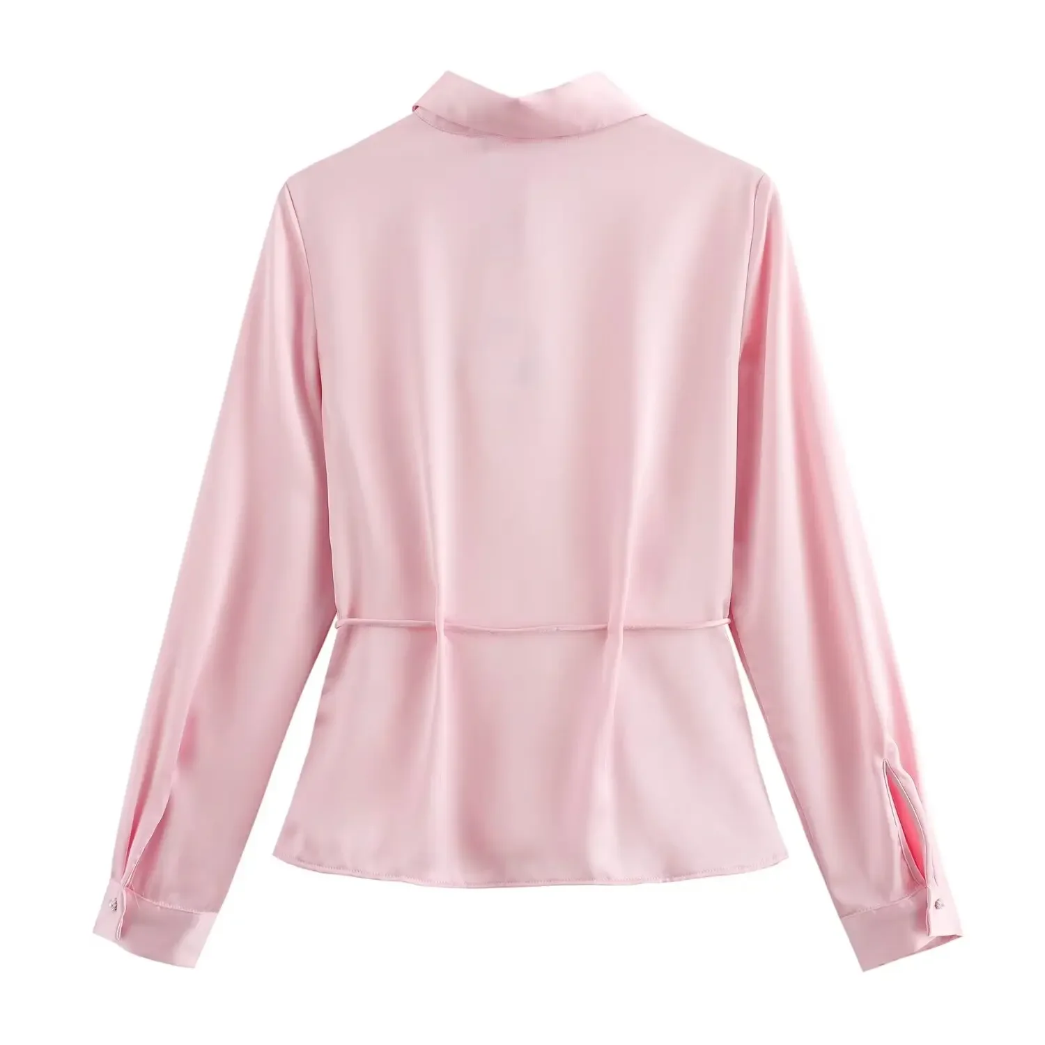 Women Fashion Spring Satin Textured Long Sleeve Single-breasted Lapel Blouse Street Clothing Shirt Chic Ladies Tops