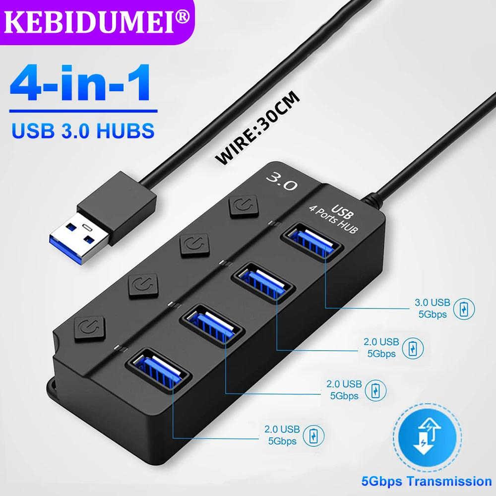 4-IN-1 USB 3.0 HUB 5Gbps High Speed USB Docking Station Extender USB HUB USB Splitter with Switch Control For Laptop Macbook pro