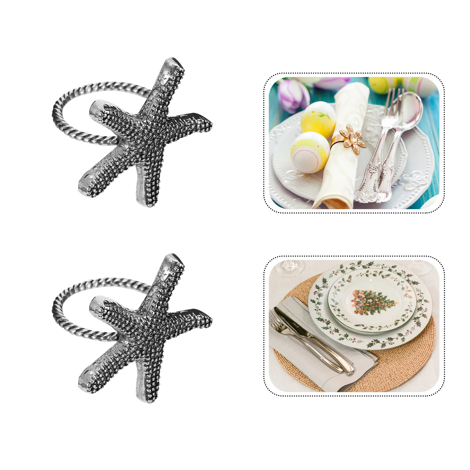 4 Pcs Starfish Napkin Buckle Decorative Ring Holder Rural Safe to Use Rings Table Alloy Accessory Holiday Atmosphere