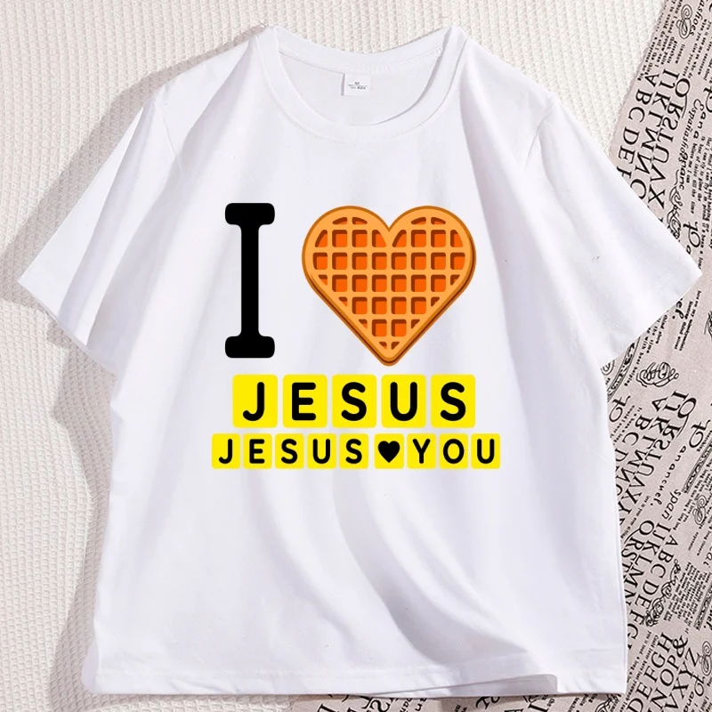 I Love Jesus T Shirt Man Woman Cotton Short Sleeve Breakfast T-shirt Unisex Casual Round Neck Tshirts Oversized Streetwear
