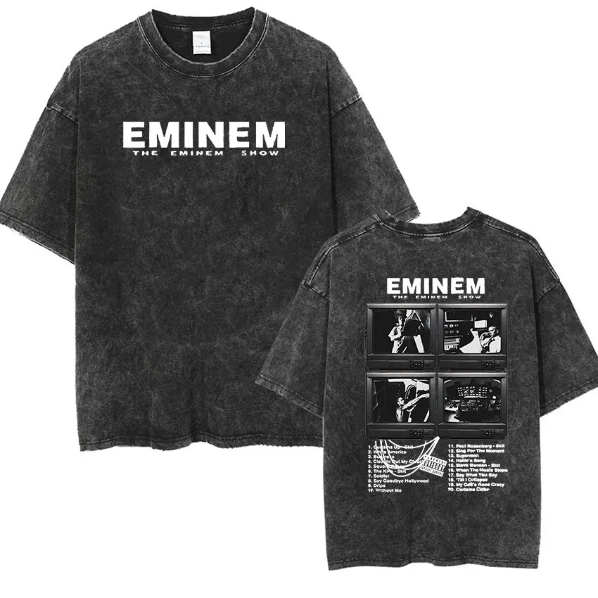 Washed  New Arrival Mens Clothes Tee Shirt T-Shirts Tshirt for Men Ropa Hombre 90s Rapper Eminem World Tour Music Graphic