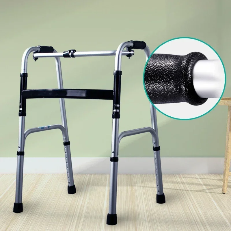 Exquisite Multi-functional Solid Aluminum Alloy Walker Crutch With Wheel With Seat Cushion Auxiliary Walker Rack Foldable