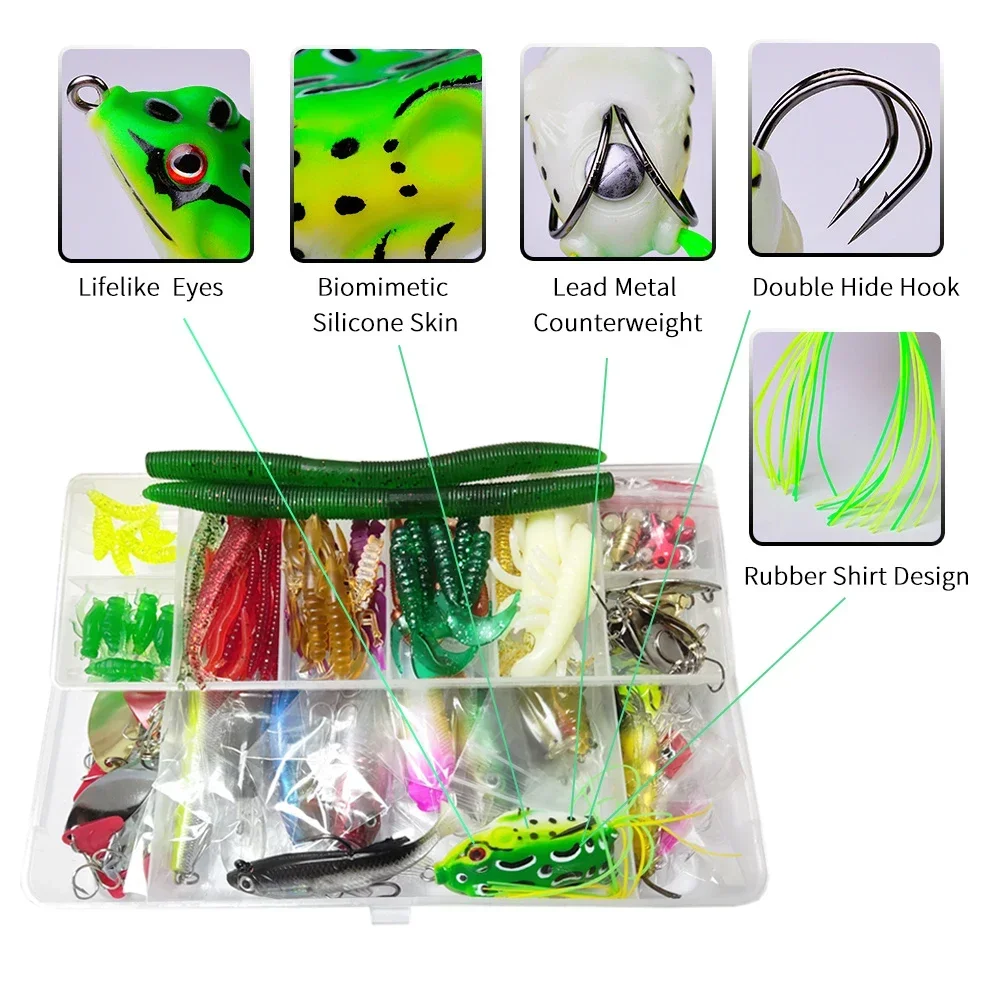 Fishing Lures Set Combo Soft Hard Crankbait VIB Minnow Poppers Metal Jig Spoon Tackle Box for Fresh/Deep Water Bass Pike Pesca