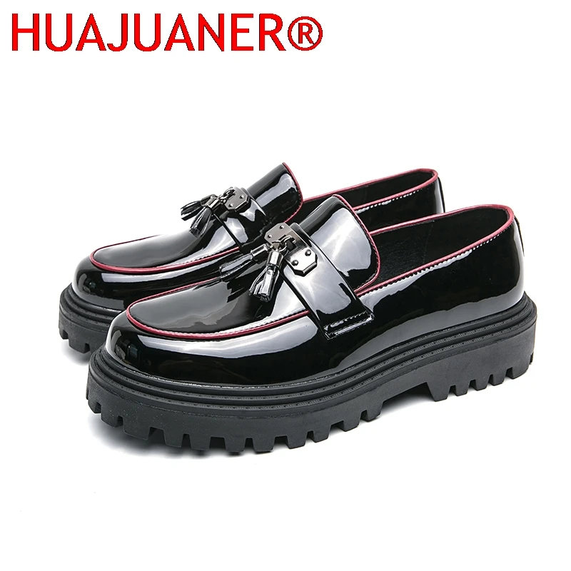 Man High-quality British Classic Platform Dress Shoes Mens Patent Leather Black Wedding Shoes Oxford Formal Shoes Glossy Fashion