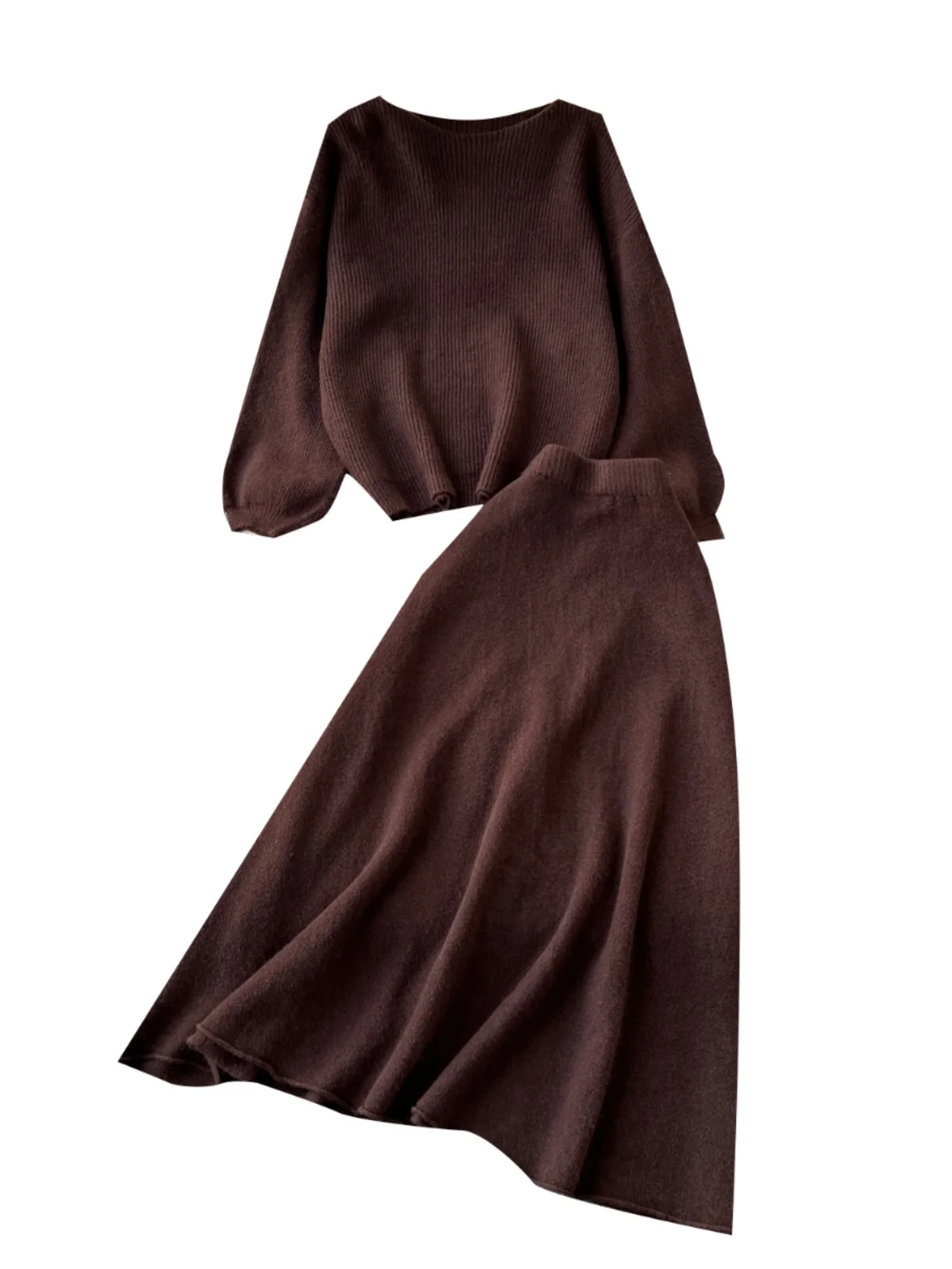 Conjunto de Suéter de Malha de Manga Longa Estilo Casual para Mulheres com Saia  de Cintura Alta Moda de Inverno Ajuste S...