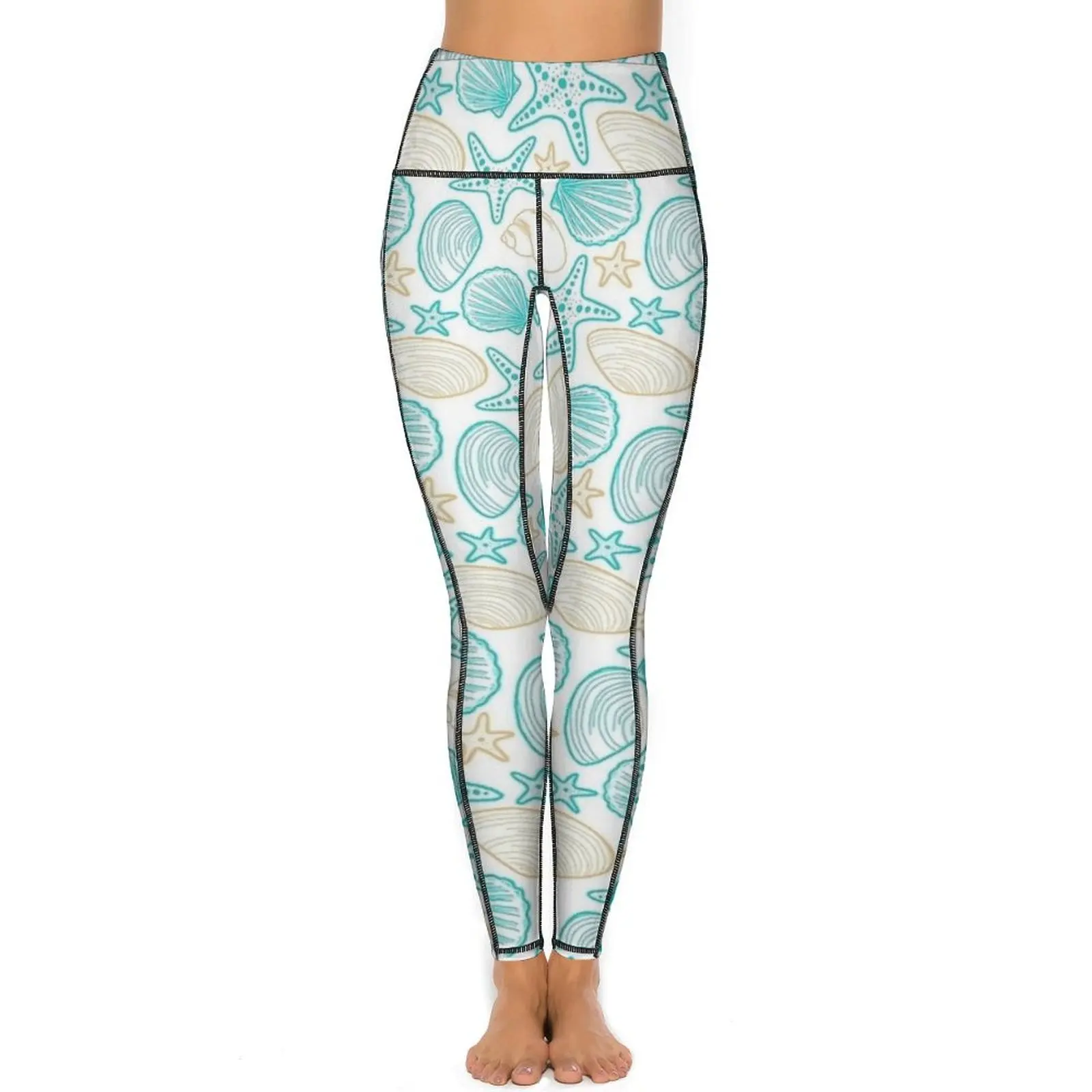 Praia conchas do mar calças de yoga bolsos leggings sexy cintura alta elegante yoga esportes collants estiramento personalizado trabalhar leggins