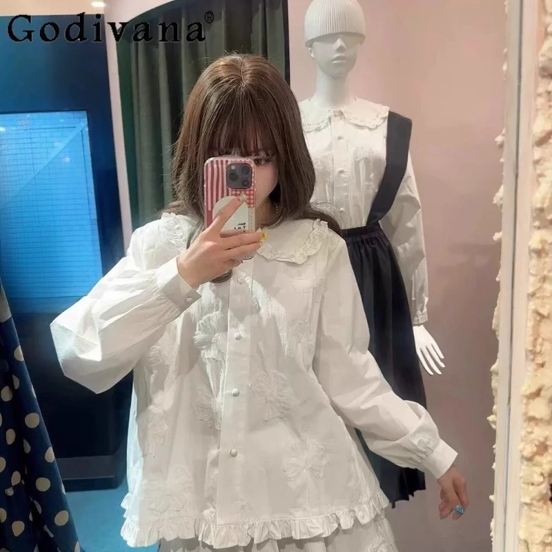 

Japanese Basic White Casual Long-sleeved Shirt Autumn New 2025 Girls Loose Slim Top Women's Daily Short-sleeved Shirt Long Skirt