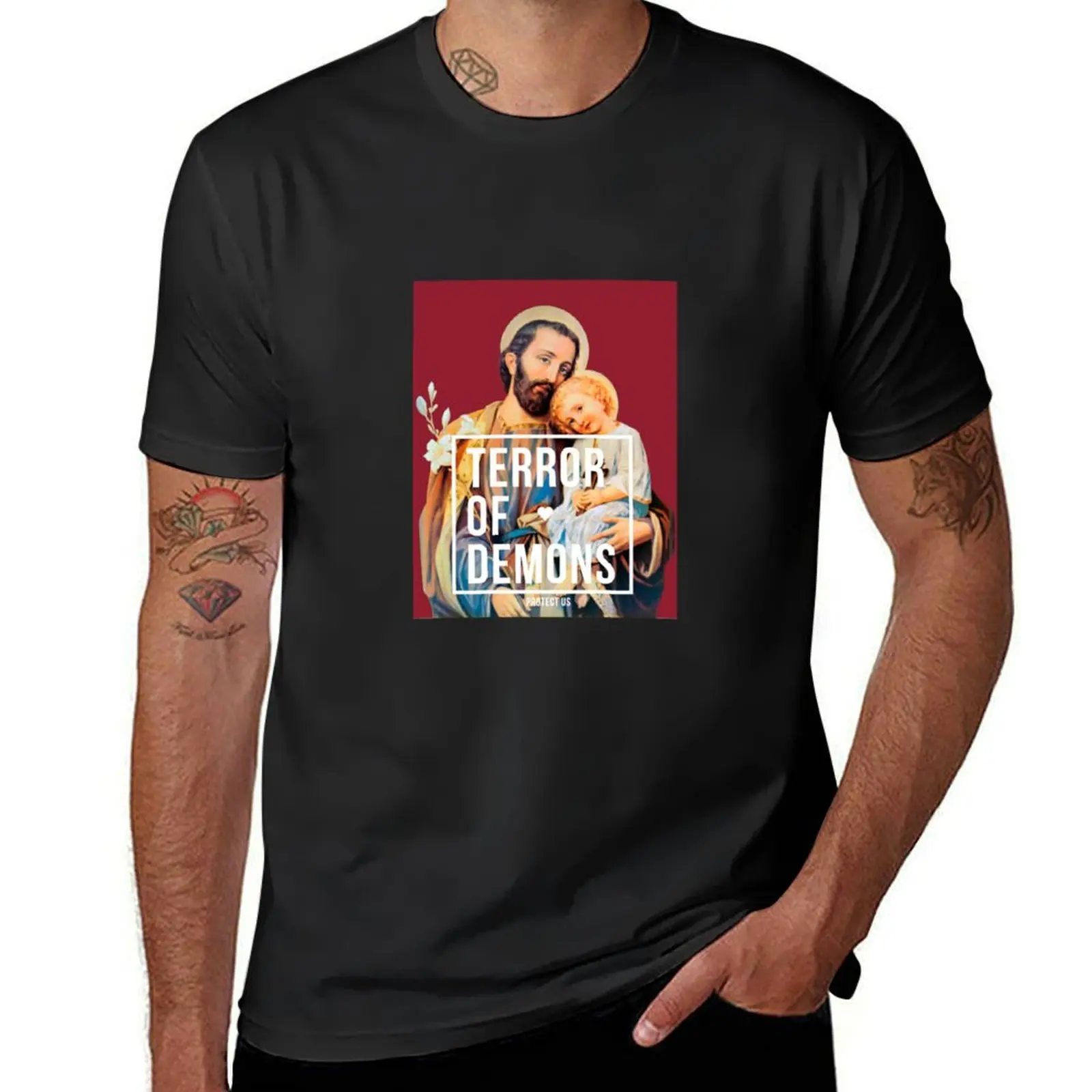 Saint joseph terror of demons protect us T-Shirt animal prinfor boys customs sweat vintage tshirts for men