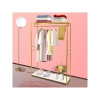 Retail Gold Clothing Racks for Boutique with Wood Shelf Heavy Duty Commercial Garment Clothes Rack Standing Hanging Rack