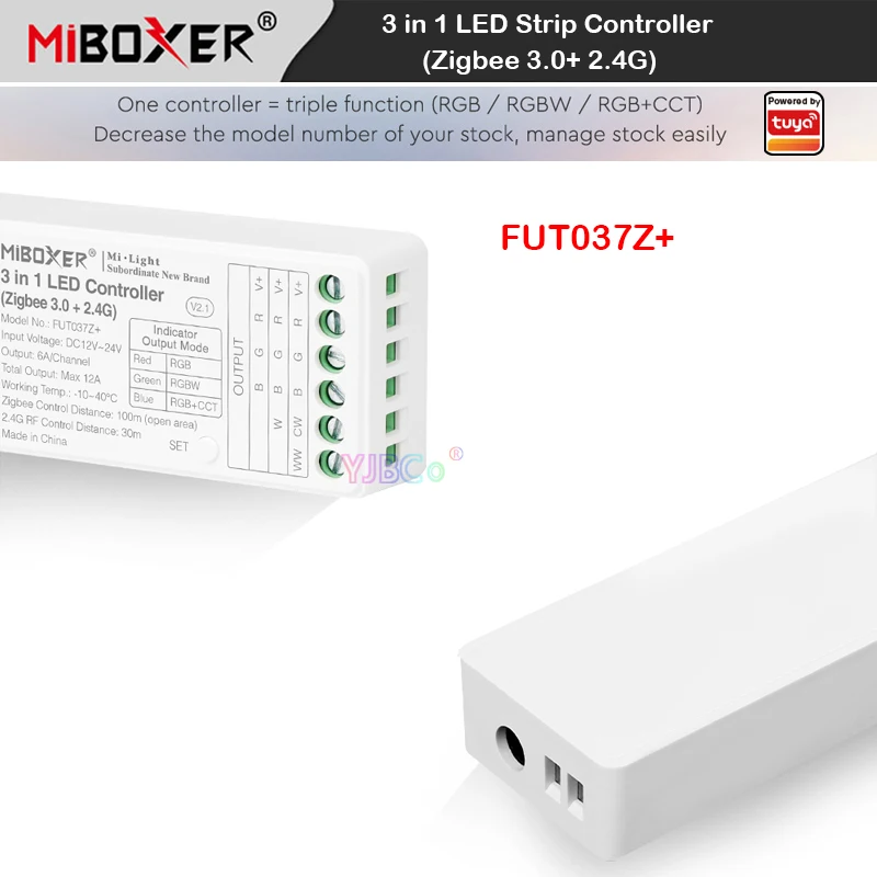 

Miboxer FUT037Z+ Zigbee 3.0 3 in 1 RGB/RGBW/RGBCCT LED Strip Light Controller 12V 24V Lights tape dimmer 2.4G Remote control