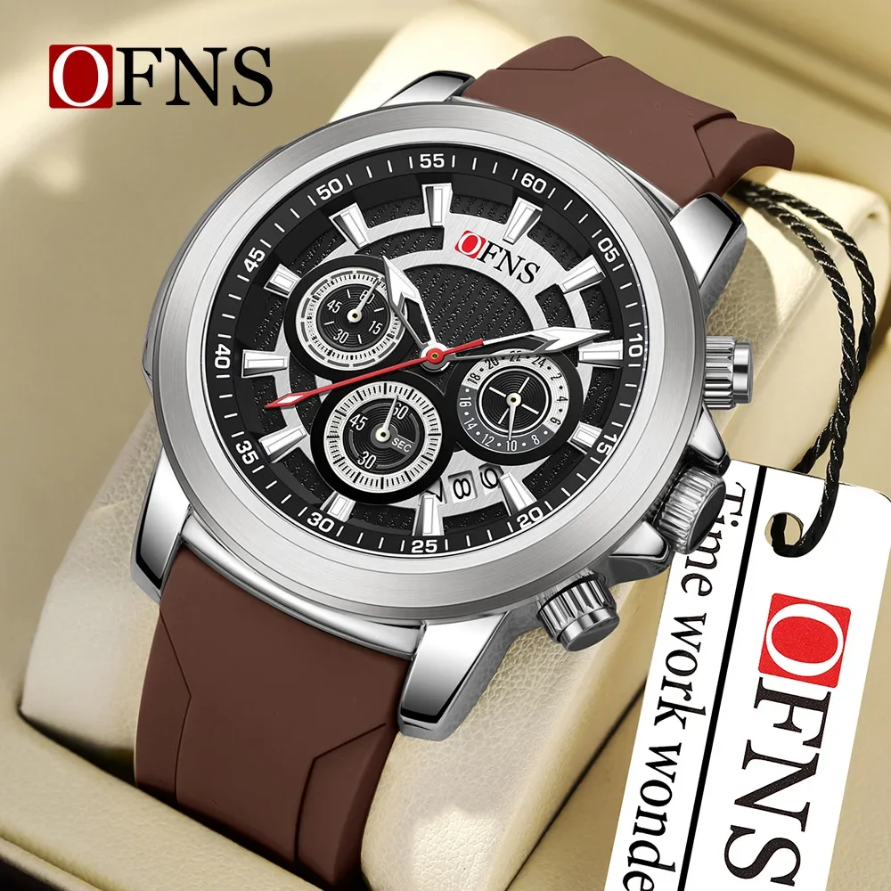 

OFNS 1603 Fashion Casual Men's Quartz Watch Business Six Pin Three Eye Timing Multi functional Waterproof Calendar Men’s Watch