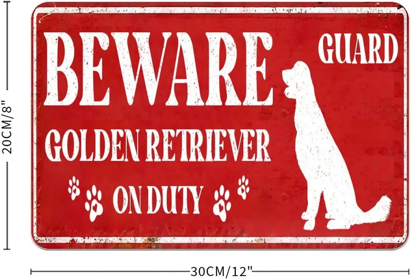 Retro Funny Beware Golden Retriever Dog On Duty Red Metal Sign Decorative No Rust Safety Man Cave Metal Signs for House