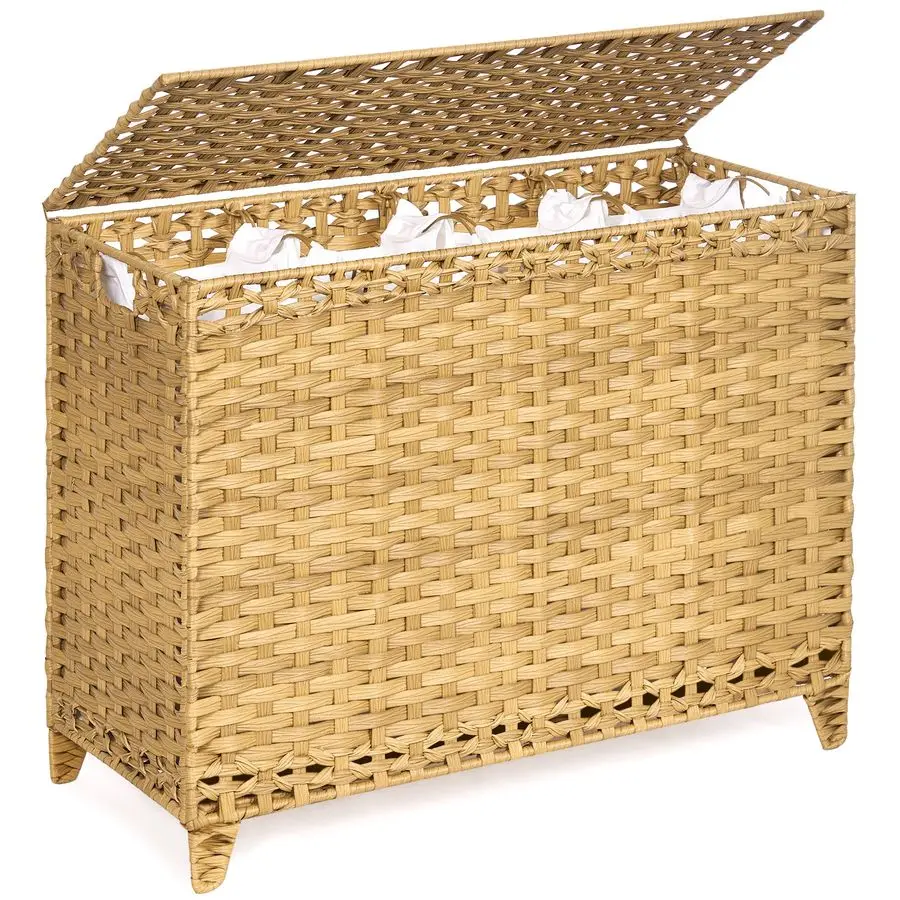 

Корзина для белья из ротанга ручной работы с крышкой и высокими ножками, 176 л, с 4 съемными внутренними мешками, с боковыми ручками