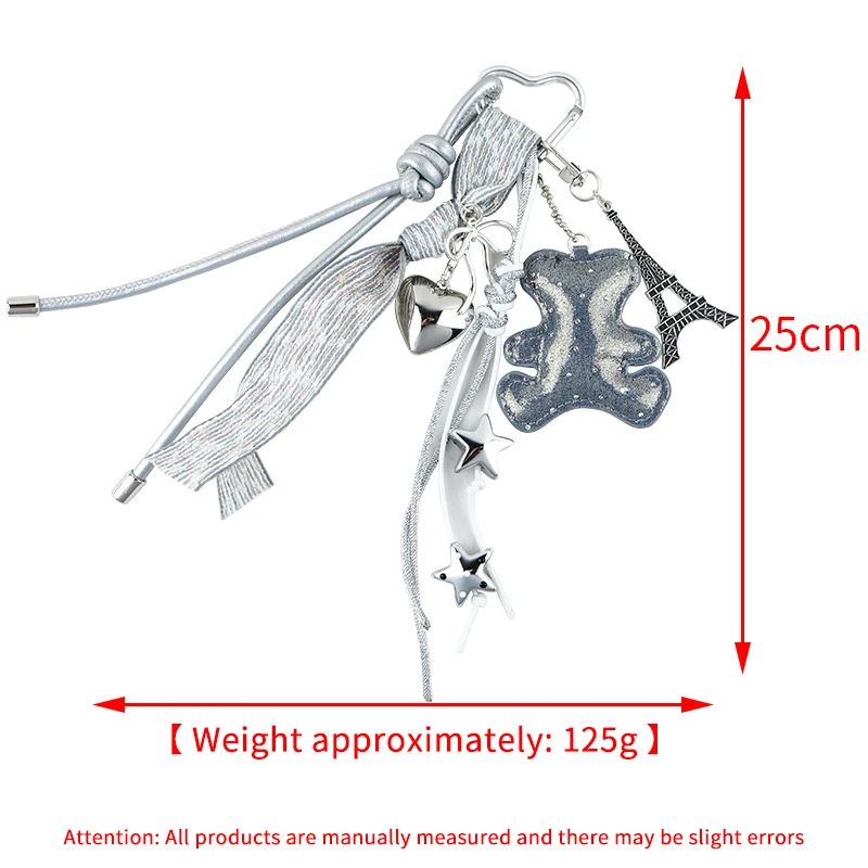 Colorful Leather Braided Rope Keychain Little Bear Charm Pendant Keyring Fashion Simple All-matching Bag Decoration Accessories