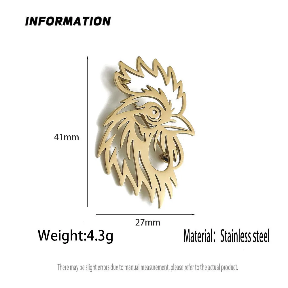 Vintage Gold Rooster Head Brooch Pin for Men, Minimalist Wild Animal Lapel Pin Luxury Suit Accessory Gift for Gentlemen