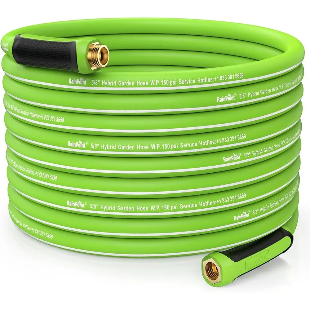 

Durable 100ft Lightweight Garden Hose with Swivel Handle - Flexible Hybrid Rubber, 5/8, Male to Female Connectors