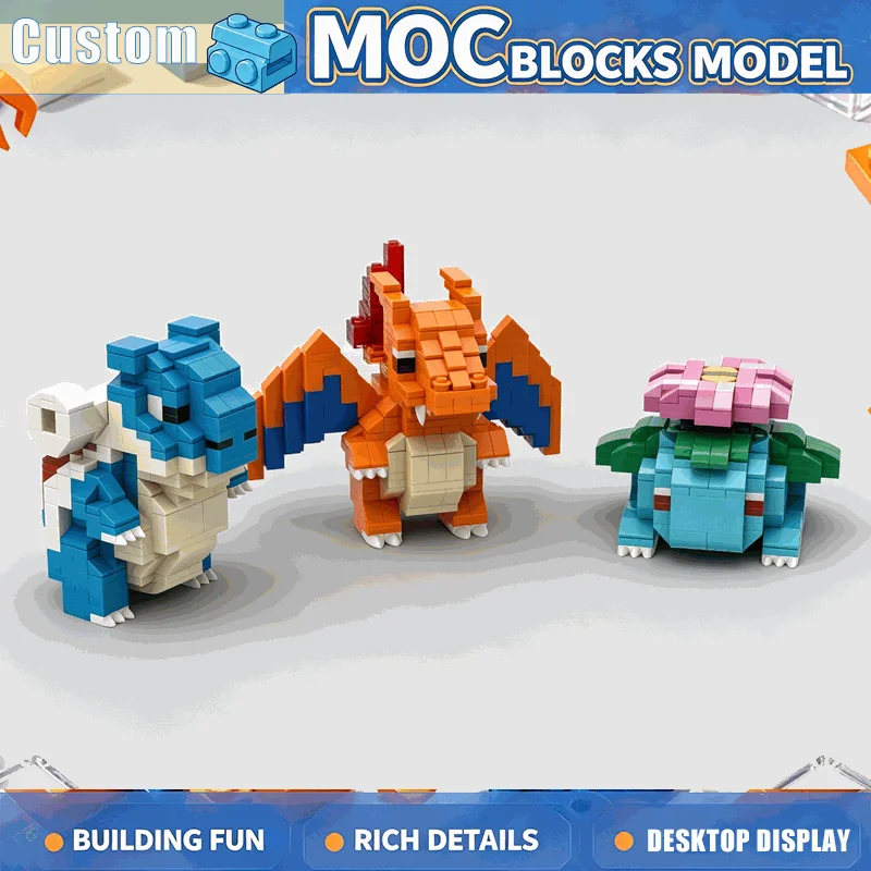 1309PCS Elemental Creature Trio Building Blocks Fire Wing Water Shell Bloom Figure Models DIY Assembly Creative Collection Gift