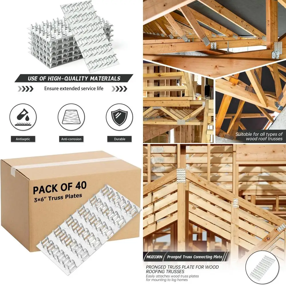 

3x6 Inch 40-Pack Truss Plates with Nail Teeth for Roofing Wood Connection