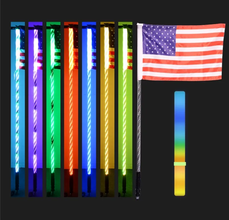 6FT 1.8M RGB LED Lights Whip Warning Flags For Polaris RZR Offroad ATV UTV Truck Light Whip