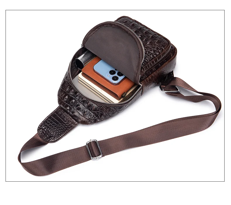 SCHLATUM Herren Echtleder Vintage Krokodilmuster Brusttasche Luxus Herren Umhängetasche Reisetasche Multifunktionale Schultertaschen – Detail 5