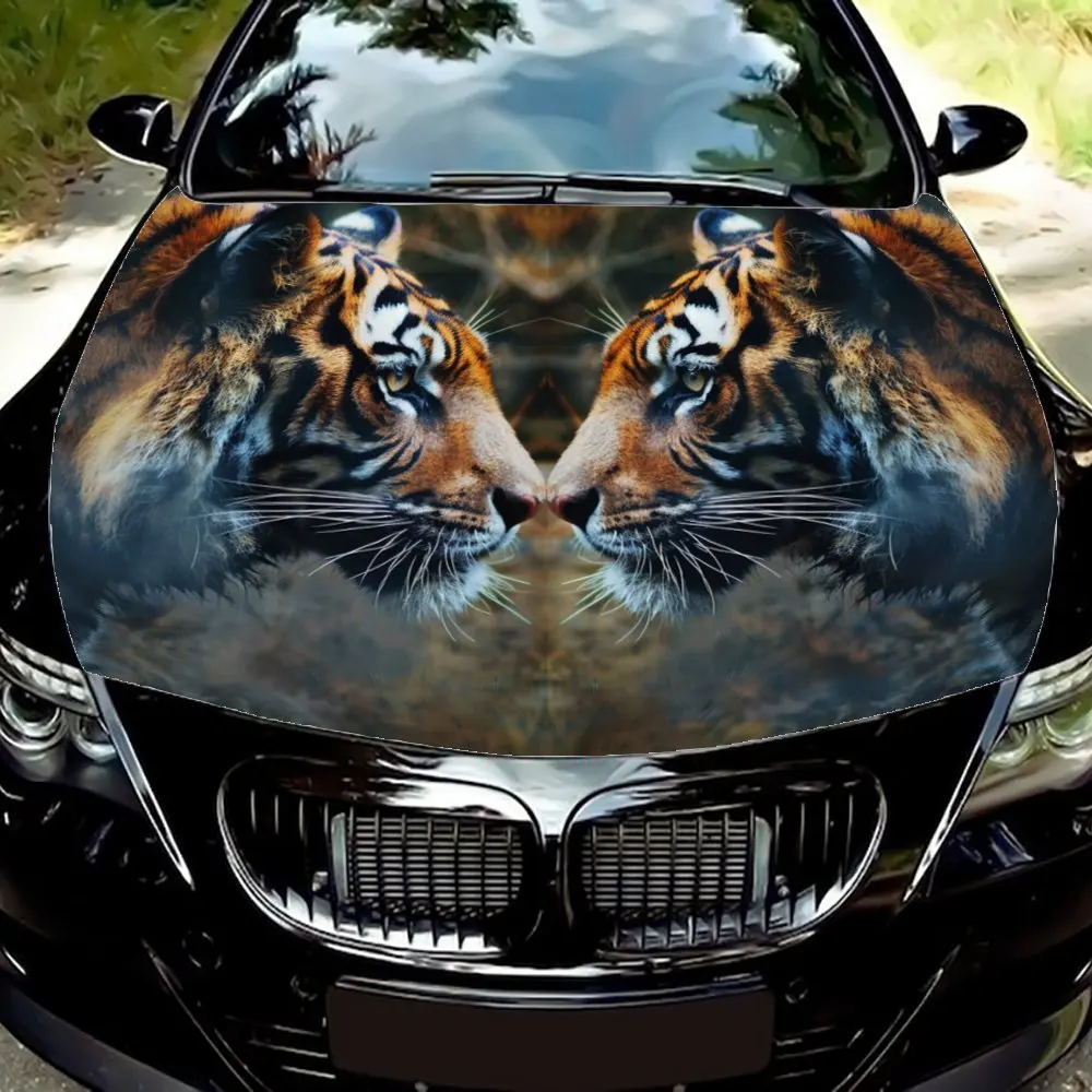 Ultimate Tiger Car Hood Wrap Package - Includes Wrap, Stickers, & Installation Tools, Complete Transformation Kit