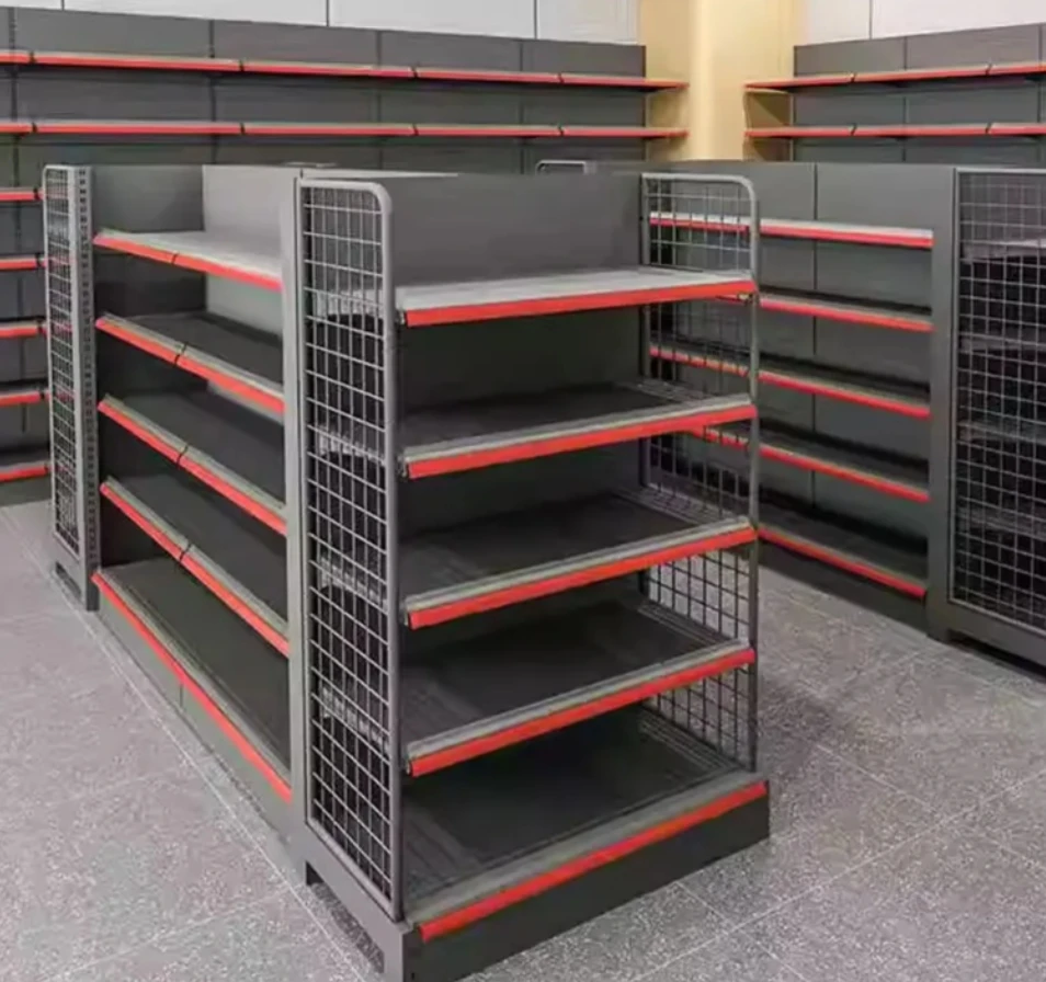 Double-Sided Supermarket Racks Convenient Metallic Bookstore Grocery Store Pharmacy Display Shelf Free 3D Design