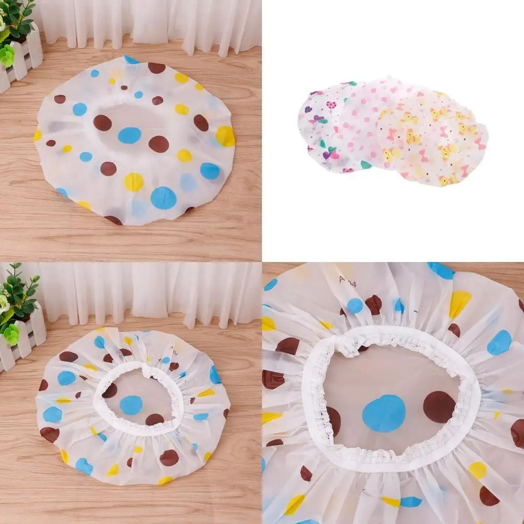

G6KF Waterproof Shower Bath Plastic Hat Elastic Bathing Hair Headwear Lady Salon
