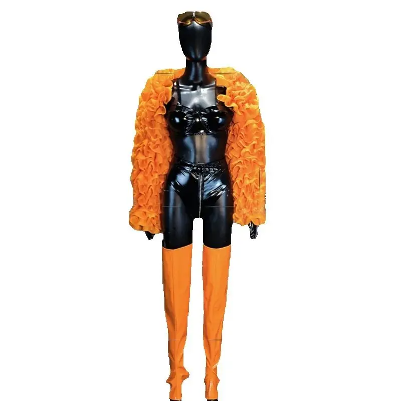 펑크 스타일 오렌지 고고 댄스 의상 남성 여성 재즈 댄스 의류 바 나이트 클럽 Dj Ds 무대 레이브 복장 성능 착용 XS9720