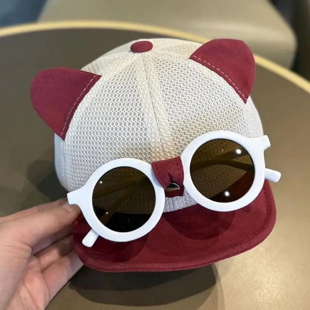 Mesh Children's Hat with Sunglasses Cat Ear Breathable Baseball Cap Sun Protection Detachable Sunglasses Infant Sun Hat Running