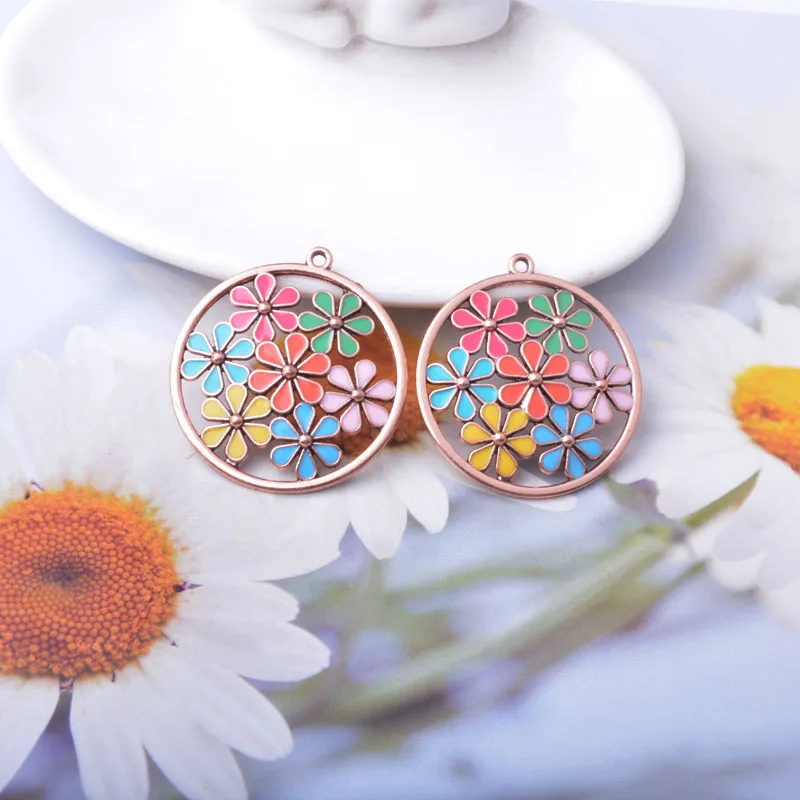 12 Stück/Set 34*36mm Böhmischer Stil Antik-Kupferfarbene Blumenanhänger aus Legierung DIY Schmuck Ohrring-Zubehör – Detail 5