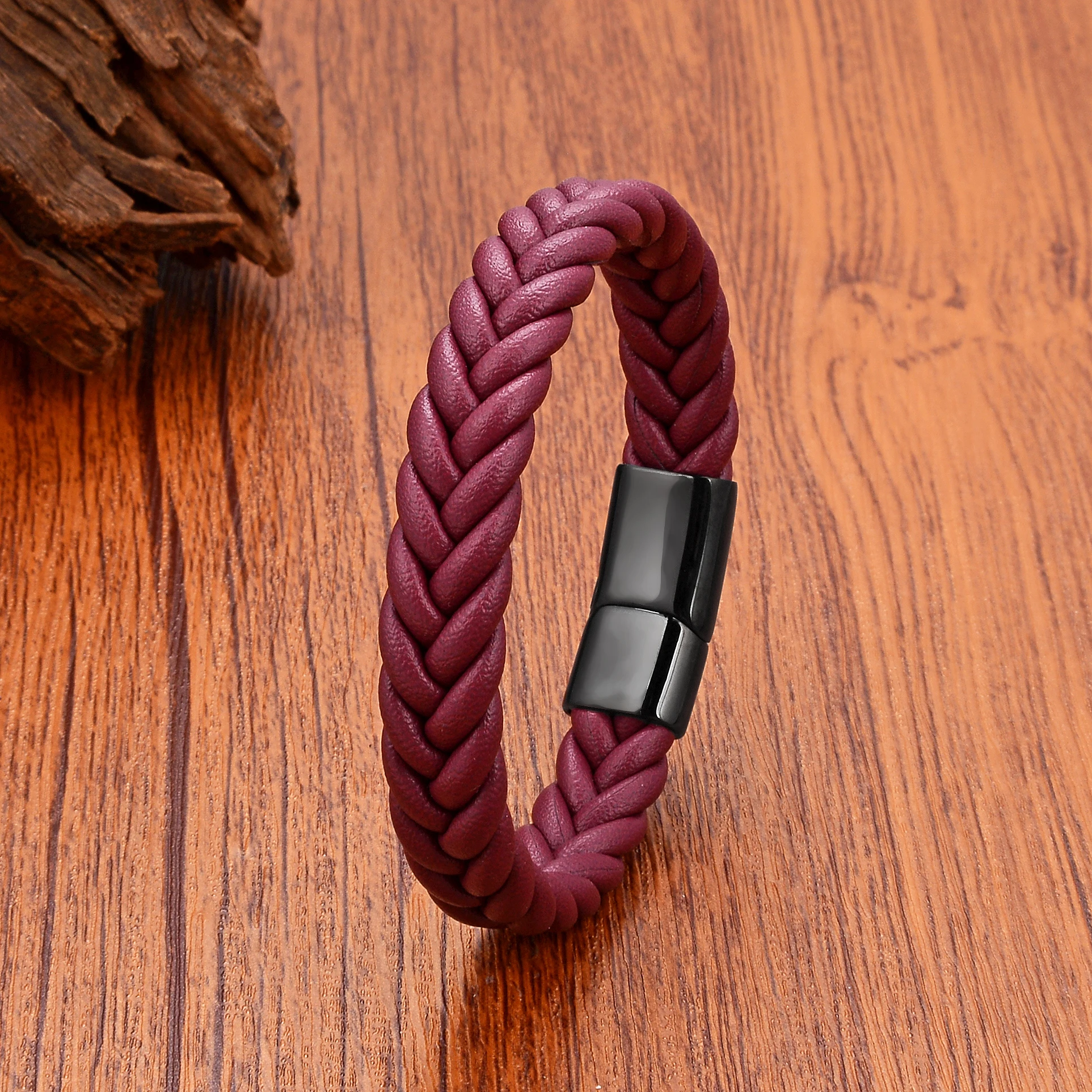 5 Color Wide Handmade Woven Leather Wrap Bracelets Men\'s Chain Bangles Stainless Steel Premium Jewelry Gift For Boyfriend